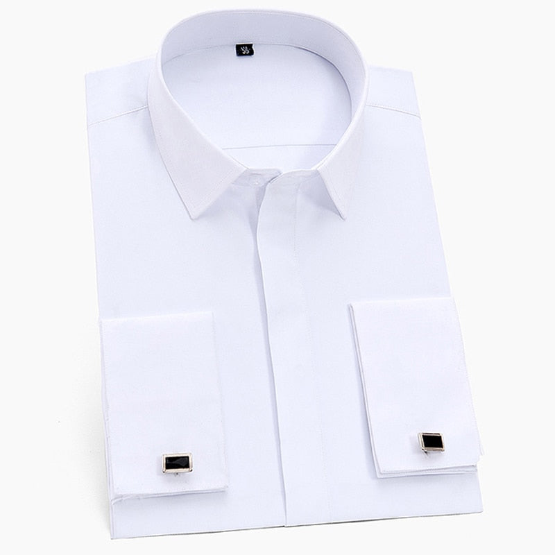 Men's Classic French Cuffs Solid Dress Shirt