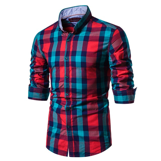 2020 New Spring Fashion 100% Cotton Plaid Shirt Men